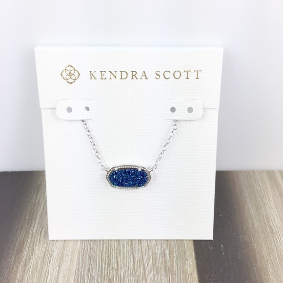 Kendra Scott Elisa blue drusy silver necklace - Picture 1 of 2